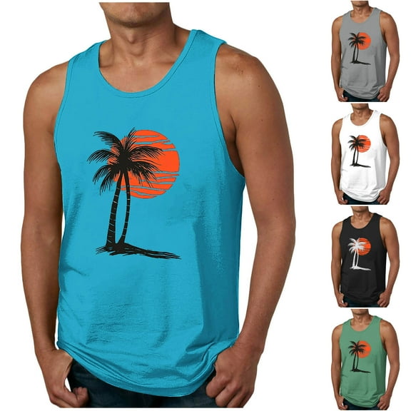 GERsome Mens Tank Tops Summer Beach Vacation Muscle Tee Hawaiian Graphic Crewneck Sleeveless T Shirts S-2XL