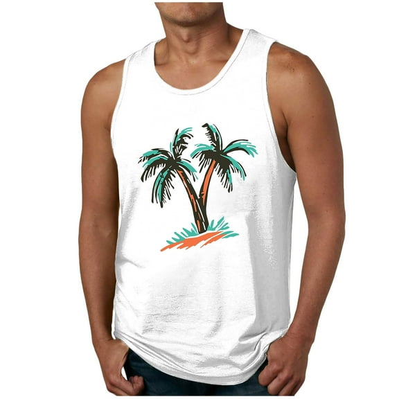 GERsome Mens Tank Tops Summer Beach Vacation Muscle Tee Hawaiian Graphic Crewneck Sleeveless T Shirts S-2XL