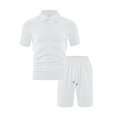 thumbnail image 1 of GERsome Mens Workout Short Sets 2 Piece Summer Short Sleeve V Neck Button Down T Shirts and Shorts Tracksuit Sets with Pockets S-3XL, 1 of 4