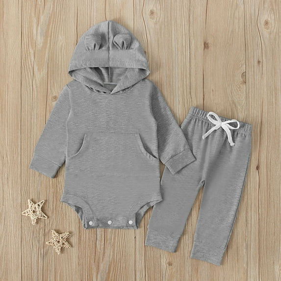 GERsome Newborn Baby Boy Girl Clothes Unisex Solid Cotton Long Sleeve Romper & Pants Set Infant Winter Outfits