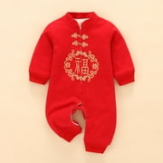 GERsome Newborn Infant Baby Girls Thick Fleece New Year Tang Suit Romper Jumpsuit Set