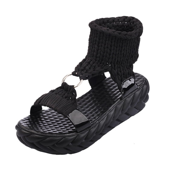 GERsome Open Toe Sandals for Women, Round Flat, Breathable Recycled Knit Fabric,Slip-On Design Dressy Summer Sandals