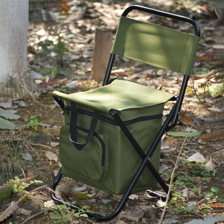 GERsome Outdoor Folding Chair With Cooler Bag Compact Fishing Stool Fishing Chair With Double Oxford Cloth Cooler Bag For
