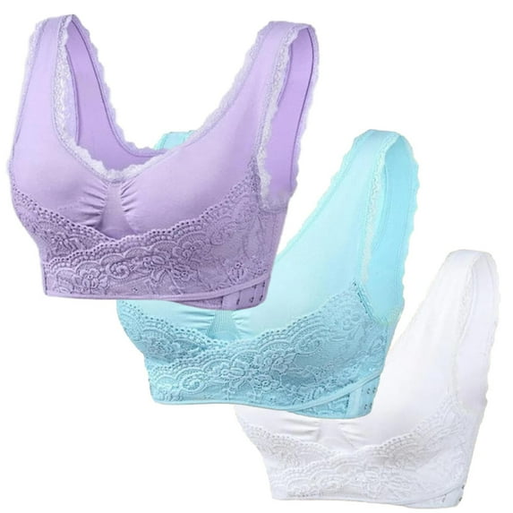 GERsome Pack of 3 Assorted Color Sports Bras for Women Front Criss Cross Bras Side Buckle Lace Sports Bras Wireless Push Up Seamless Bra Full Coverage T-Shirt Bra