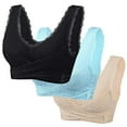 thumbnail image 1 of GERsome Pack of 3 Assorted Color Sports Bras for Women Front Criss Cross Bras Side Buckle Lace Sports Bras Wireless Push Up Seamless Bra Full Coverage T-Shirt Bra, 1 of 1