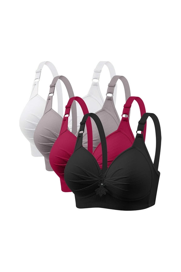 Pack of 4 Assorted Color Comfortable Full Coverage Bra for Women Wireless Bras with Soft Support Plus Size Everyday Bras 4PC#Black/Gray/Wine/White L