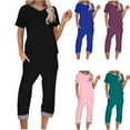 thumbnail image 1 of GERsome Pajamas Set for Women Short Sleeve Tops with Capri Pants Pjs 2 Piece V Neck Loungewear Soft Sleepwear with Pockets S-2XL (Black,L), 1 of 8
