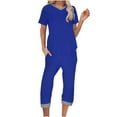 thumbnail image 1 of GERsome Pajamas Set for Women Short Sleeve Tops with Capri Pants Pjs 2 Piece V Neck Loungewear Soft Sleepwear with Pockets S-2XL (Blue,S), 1 of 7