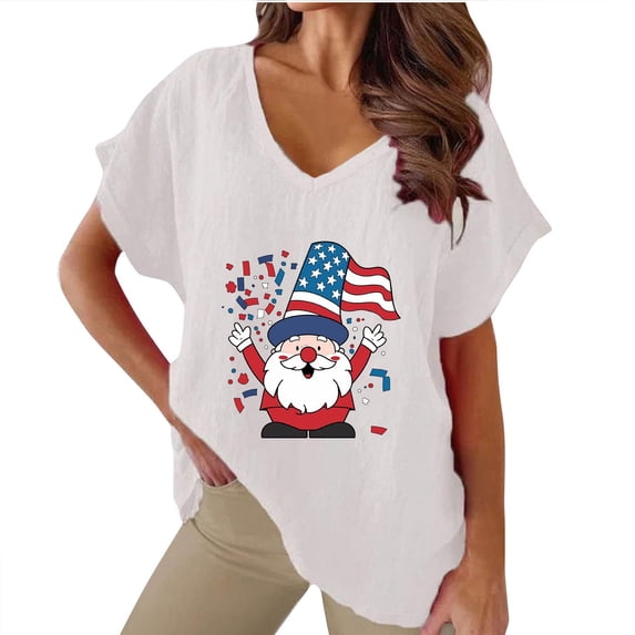 GERsome Patriotic T Shirts for Women American Flag Shirts 4th of July Tshirt USA Star Stripes Graphic Tees Casual V Neck Short Sleeve Tops S-3XL