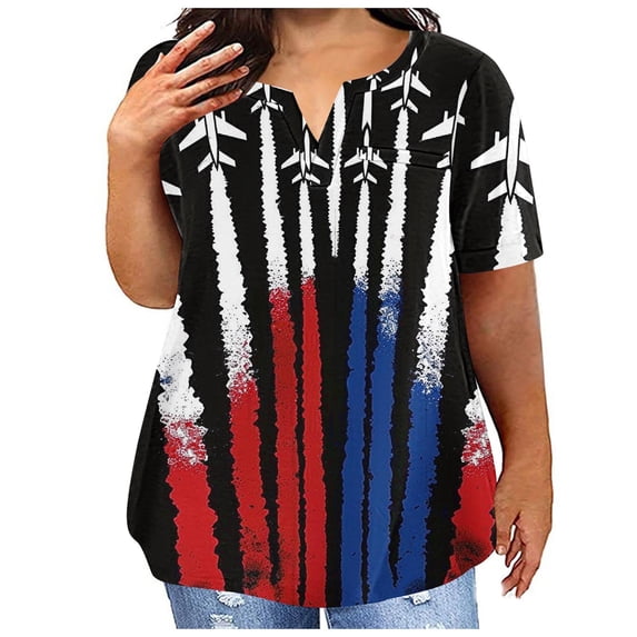 GERsome Plus Size American Flag Patriotic T-Shirt for Women 4th of July Graphic Tee Shirts USA Flag Short Sleeve Tops L-5XL