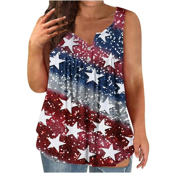 GERsome Plus Size American Flag Tank Tops Womens 4th of July Patriotic T Shirts V Neck Sleeveless USA Flag Stars Stripes Graphic Tees L-4XL