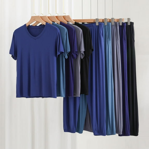 GERsome Plus Size Pajama Sets for Women 2 Piece Short Sleeve V Neck Pullover Tops with Long Pants Sleepwear Soft Loose Lounge Sets 3XL-6XL (Blue,3XL)