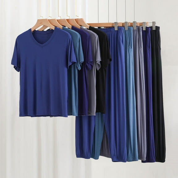 GERsome Plus Size Pajama Sets for Women 2 Piece Short Sleeve V Neck Pullover Tops with Long Pants Sleepwear Soft Loose Lounge Sets 3XL-6XL (Blue,3XL)