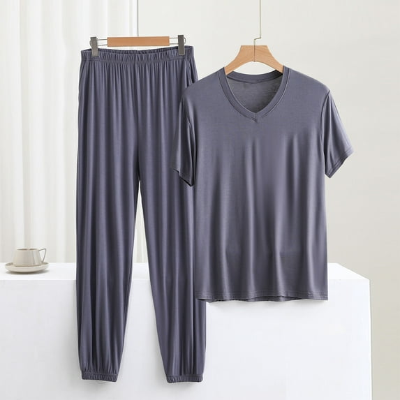 GERsome Plus Size Pajama Sets for Women 2 Piece Short Sleeve V Neck Pullover Tops with Long Pants Sleepwear Soft Loose Lounge Sets 3XL-6XL (Gray,3XL)