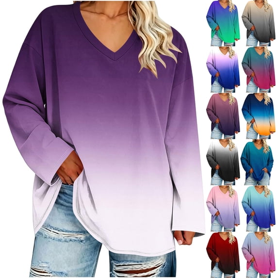 GERsome Plus Size Shirts for Women Long Sleeve V Neck Pullover Casual Fall Tunic Tops Size 2XL