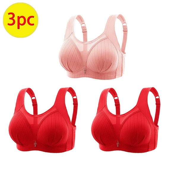 GERsome Plus Size Supportive Bras for Women Full Coverage Womens Bras Comfortable Wireless Bras Mesh Breathable Everyday Bras Pack of 3 Assorted Color 2Red/Hot Pink XXL
