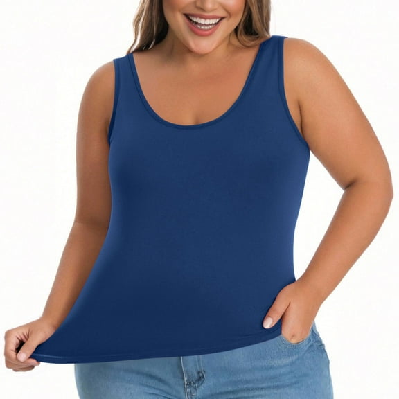 GERsome Plus Size Tank Tops for Women Solid Color Camisole with Built in Bra Summer Loose Fit Sleeveless Cami T Shirts L-5XL