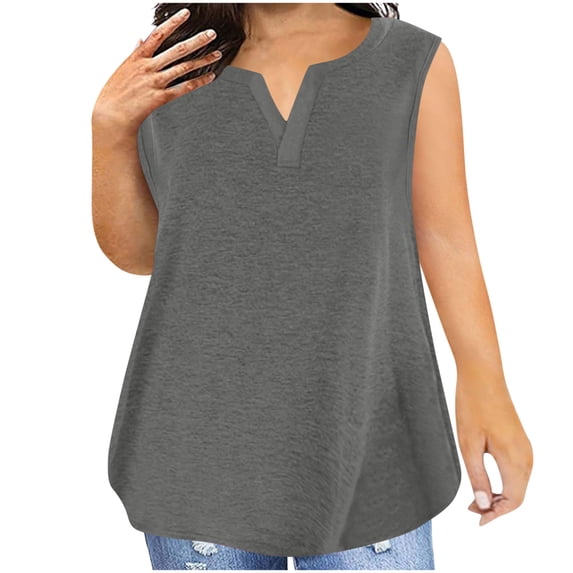 GERsome Plus Size Tank Tops for Women Summer Sleeveless V Neck T-Shirts Solid Color Workout Tops Casual Loose Fit Muscle Tees S-5XL