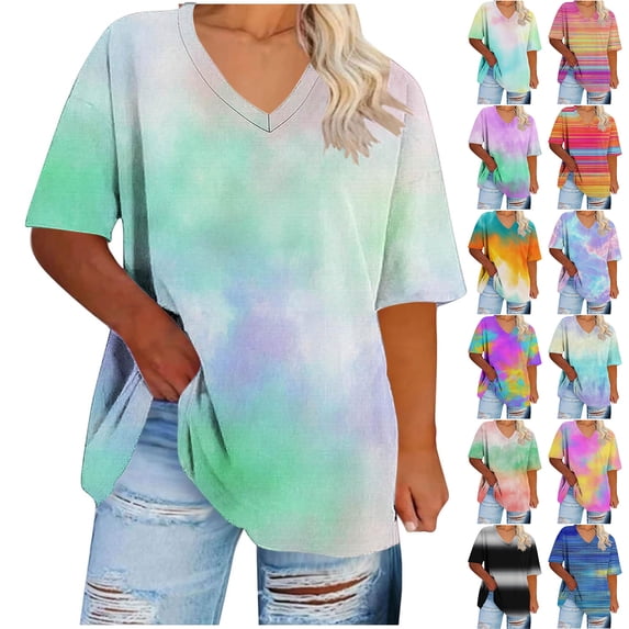 GERsome Plus Size Tops Womens V-Neck Summer Short Sleeve T-Shirts Loose Fit Basic Shirts Size 3XL