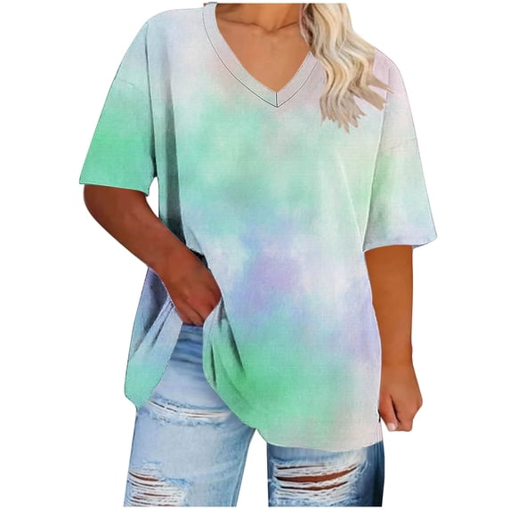 GERsome Plus Size Tops Womens V-Neck Summer Short Sleeve T-Shirts Loose Fit Basic Shirts Size 3XL
