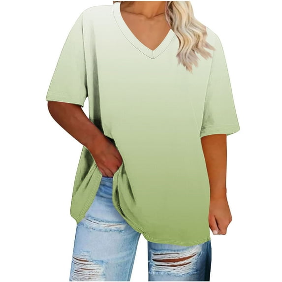 GERsome Plus Size Tops for Women V-neck Tee Summer Short Sleeves T Shirts, Sizes S-5XL
