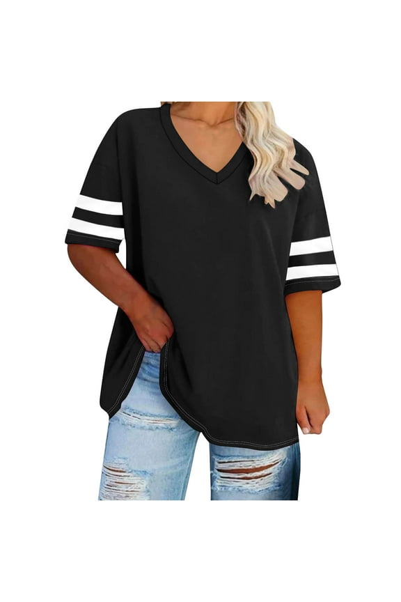 Plus Size V Neck T Shirts for Women Solid Color Summer Half Sleeve Oversized Tees Casual Loose Fit Tunic Tops XL-5XL