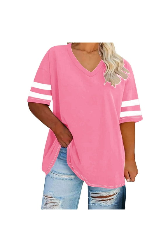 Plus Size V Neck T Shirts for Women Solid Color Summer Half Sleeve Oversized Tees Casual Loose Fit Tunic Tops XL-5XL