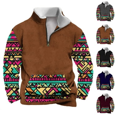 GERsome Quarter Zip Up Sweatshirt for Men, Vintage Print Long Sleeve Mock Neck Pullover, Color Block Mens Fall Winter Warm Sweatshirts Pullover, Sizes S-4XL,Black/L