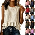 thumbnail image 1 of GERsome Ruffled Tank Tops for Women Round Neck Sleeveless Summer T-Shirts Loose Fit Pleated Hem Tops Beige Size L, 1 of 9