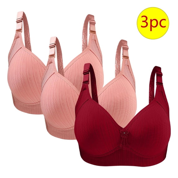 GERsome 3pcs Women's Plus Size Full Coverage Non Padded Wireless C Cup Bra Comfortable Everyday Bra Multi Color Available