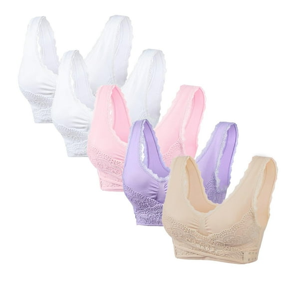 GERsome Savings Clearance 5pcs Sports Bras for Women Front Criss Cross Bras Side Buckle Lace Sports Bras Wireless Push Up Seamless Bra Multi Color Available
