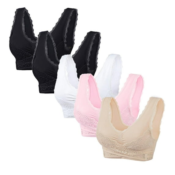 GERsome 5pcs Sports Bras for Women Front Criss Cross Bras Side Buckle Lace Sports Bras Wireless Push Up Seamless Bra Multi Color Available