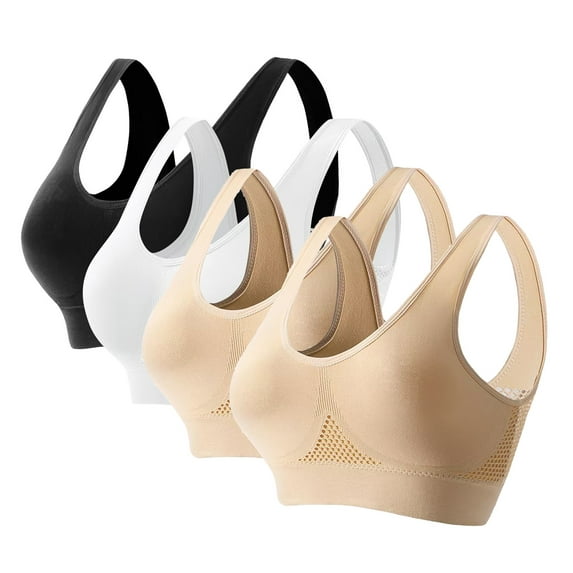 GERsome Seamless Sports Bras for Women 4 Pack Wireless Bras Low Impact Sports Bra Sleep Comfortable Yoga Bras with Removable Pads, Sizes S-5XL