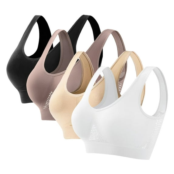 GERsome Seamless Sports Bras for Women 4 Pack Wireless Bras Low Impact Sports Bra Sleep Comfortable Yoga Bras with Removable Pads, Sizes S-5XL