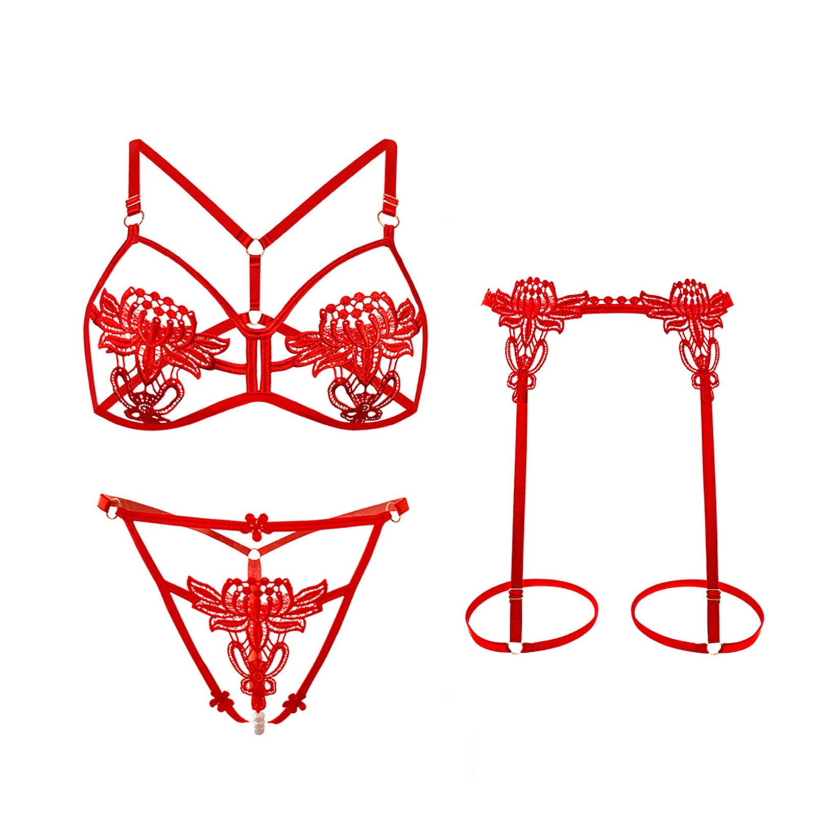 GERsome Sexy Lingerie for Women Sexy Hollow Out Strappy Underwire Corset Push Up Bra Set