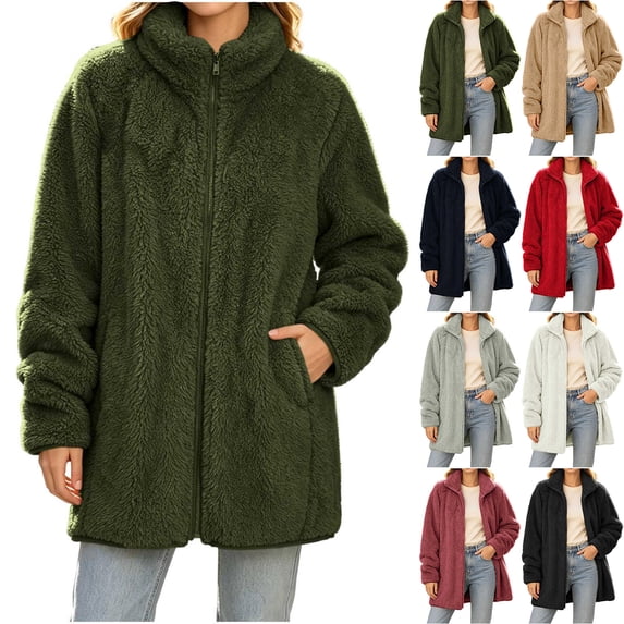 GERsome Sherpa Jackets for Women Long Sleeve Full Zip Fuzzy Casual Warm Winter Coat with Pockets Size XL