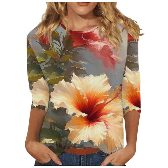 GERsome Shirts for Women 3/4 Sleeve Shirts for Women Summer Round Neck Loose Pullover Tunics Casual Tops Blouse Tee