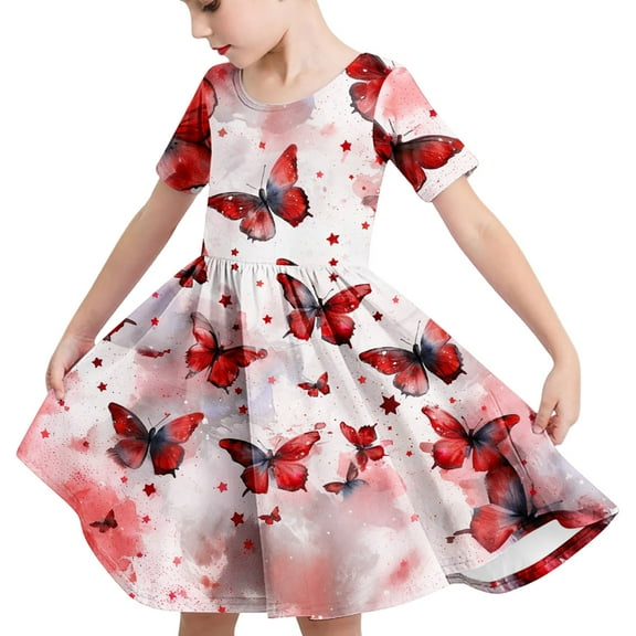 GERsome Short Sleeve Dress for Girls Crewneck A Line Swing Skater Twirly Party Dresses 4-14 Years