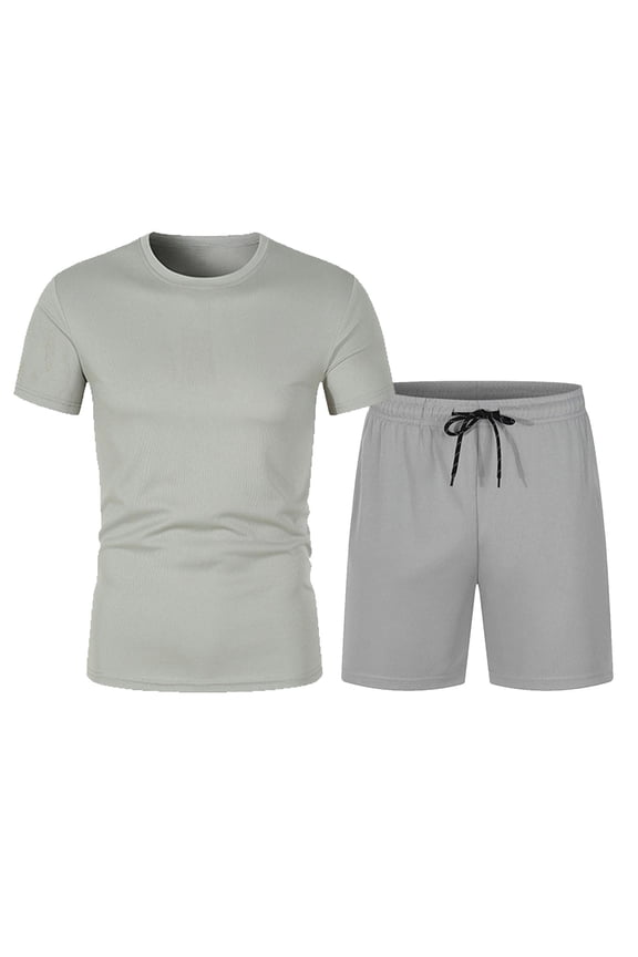 Short Sleeve T-Shirts and Shorts Workout Sets Men's 2 Piece Solid Color Crewneck Outfits Gym Athletic Basketball Summer S-4XL