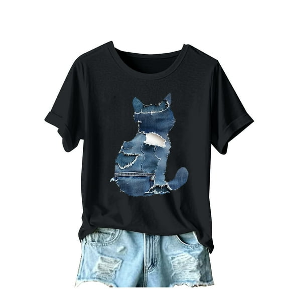 GERsome Short Sleeve T-Shirts for Women Cute Animal Graphic Crew Neck Shirts Summer Loose Fit Casual Basic Tees, Sizes S-2XL