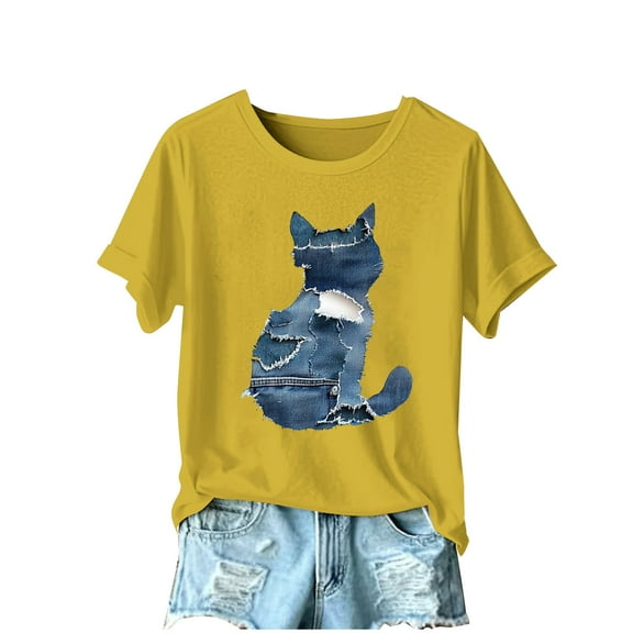 GERsome Short Sleeve T-Shirts for Women Cute Animal Graphic Crew Neck Shirts Summer Loose Fit Casual Basic Tees, Sizes S-2XL