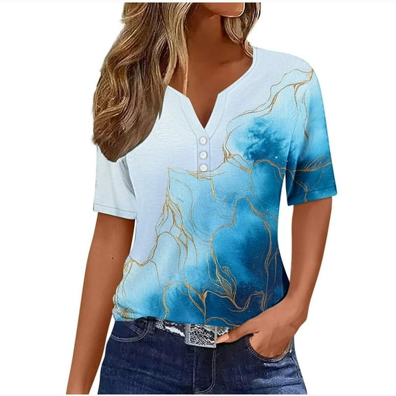 GERsome Short Sleeve T-shirts for Women Summer V Neck Tunic Tops Dressy Casual Loose Fit Shirts, Sizes S-3XL