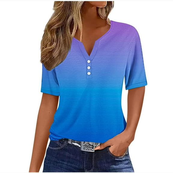 GERsome Short Sleeve T-shirts for Women Summer V Neck Tunic Tops Dressy Casual Loose Fit Shirts, Sizes S-3XL