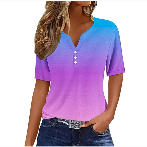 GERsome Short Sleeve T-shirts for Women Summer V Neck Tunic Tops Dressy Casual Loose Fit Shirts, Sizes S-3XL