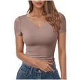 thumbnail image 1 of GERsome Short Sleeve Tops for Women V Neck Solid Color Slim-Fit Basic T-Shirt Summer Lightweight Undershirts S-2XL, 1 of 4