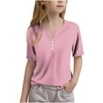 thumbnail image 1 of GERsome Short Sleeve V Neck T Shirts for Boys Girls Casual Button Up Summer Tops Unisex Kids Solid Color Basic Tees Comfy Blouses for Kids 3-14 Years, 1 of 5