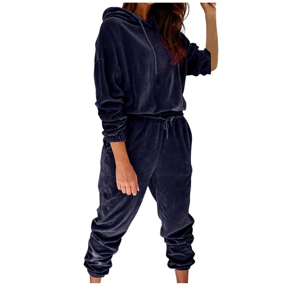GERsome Solid Color Tracksuit for Women Set 2 Piece Joggers Velour Jogging Sweat Outfits Hoodie and Sweatpants Set