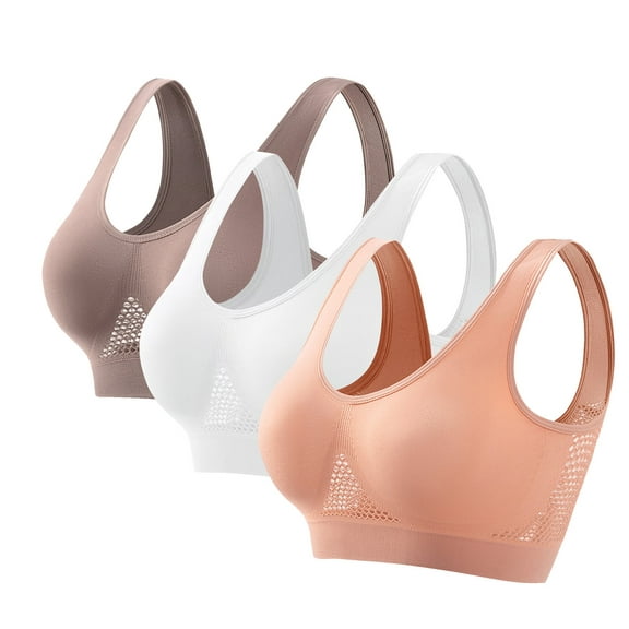 GERsome Sports Bras for Women, Comfort Seamless Wireless Sleep Sports Bra, 3 Pack Yoga Bras with Removable Pads, Sizes S-5XL