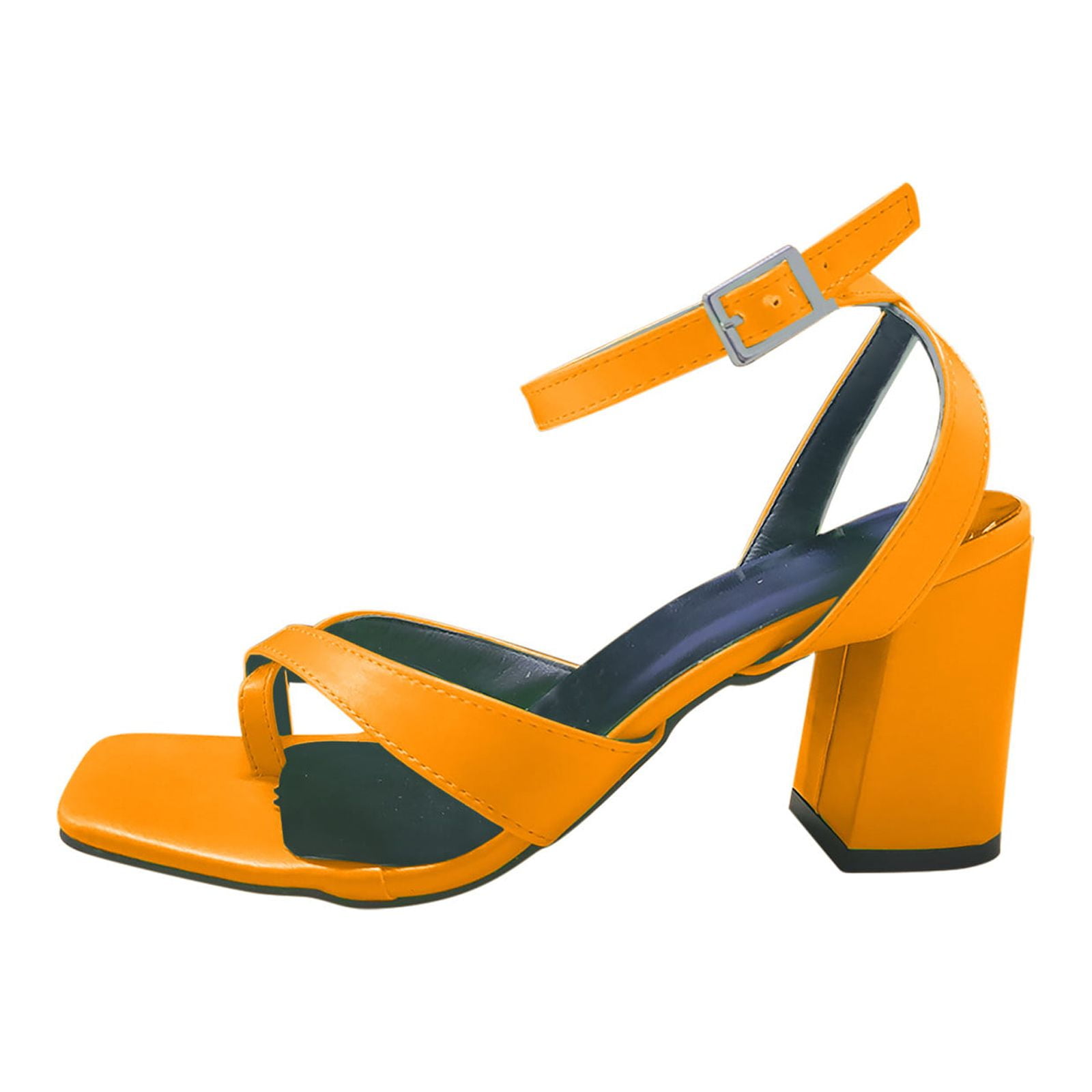 Modatope Women Sandals Heels Gold Metallic Square Toe Mule Dress Shoes