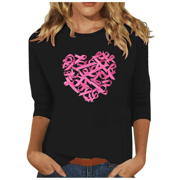 GERsome Summer 3/4 Sleeve Shirts for Women, Fall Floral Print T Shirt Round Neck Three Quarter Length Sleeve Tops Blouses